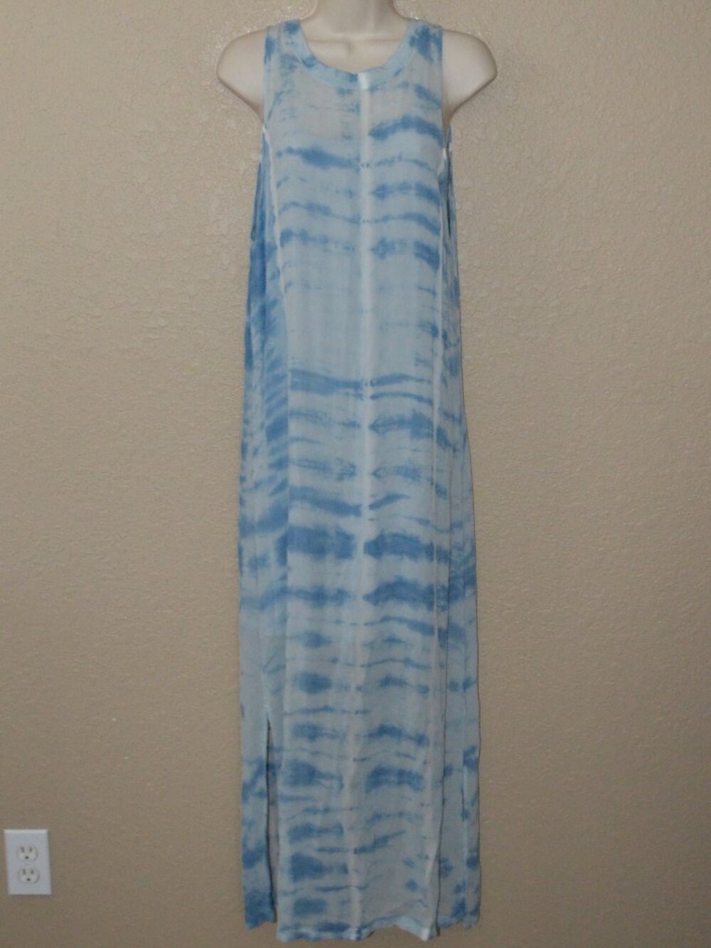 Sz XS LACAUSA Blue Tie Dye Long Sleeveless Maxi Dress